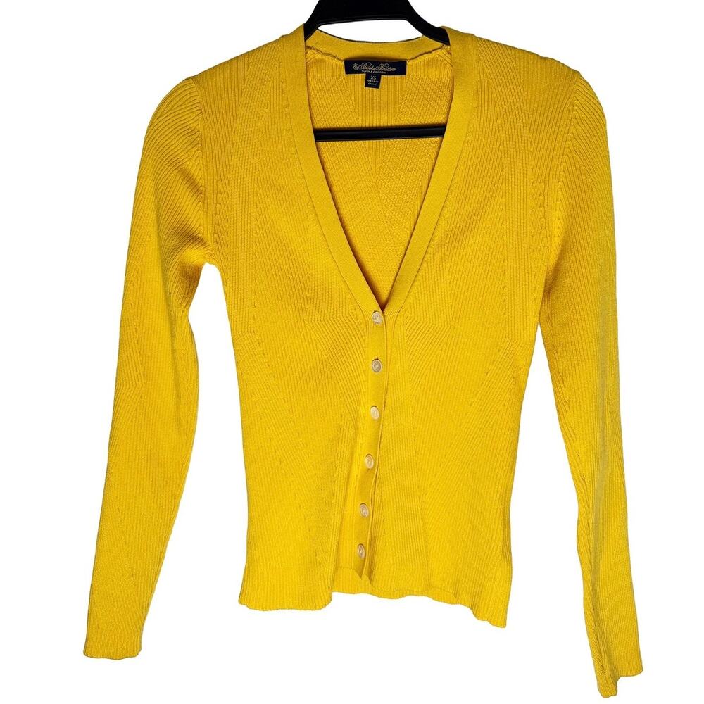 Brooks Brothers Women V Neck Cardigan Supima Cotton Bright Yellow Gold Preppy XS